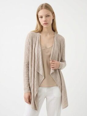 Eileen Fisher Tan 100% Linen Lightweight Open Cardigan Women’s Small